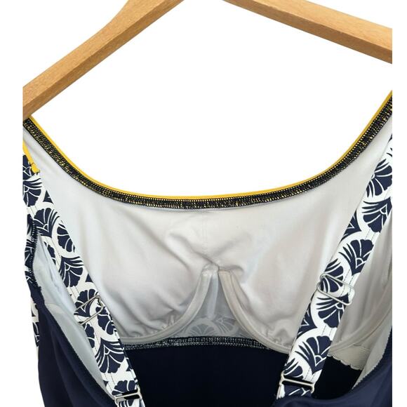 Lands End Tankini Top Square Neck Underwire Removable Pads Navy Blue Yellow 10 - Picture 6 of 7